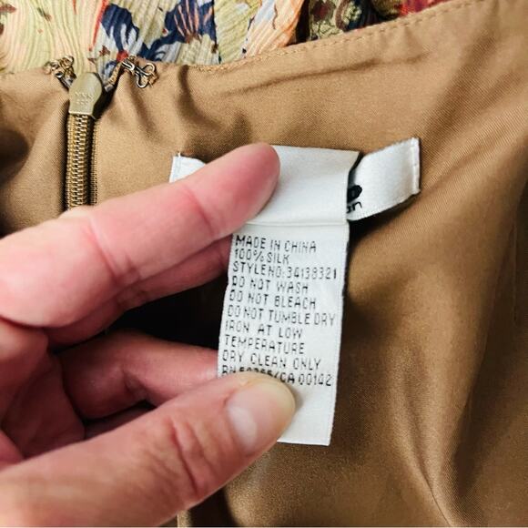 Nygard brown pink cream silk floral ruffle boho cottagecore midi skirt 14 - Picture 7 of 7